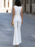 Gold Trim Flared Jumpsuit