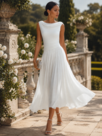 Draped Neck Pleated Midi Dress