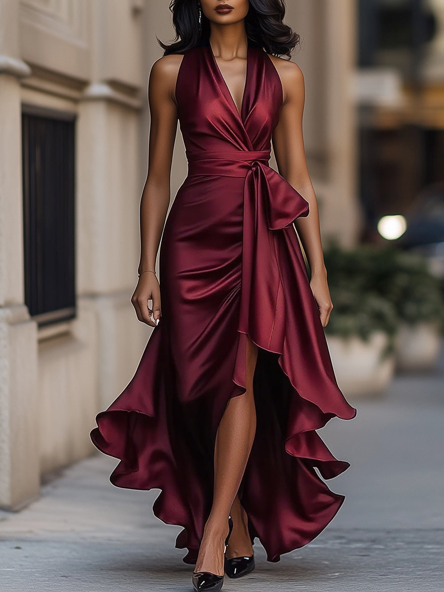 Midnight Satin Halter Maxi Dress