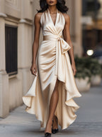Midnight Satin Halter Maxi Dress