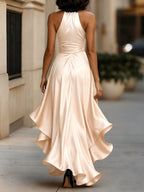 Midnight Satin Halter Maxi Dress