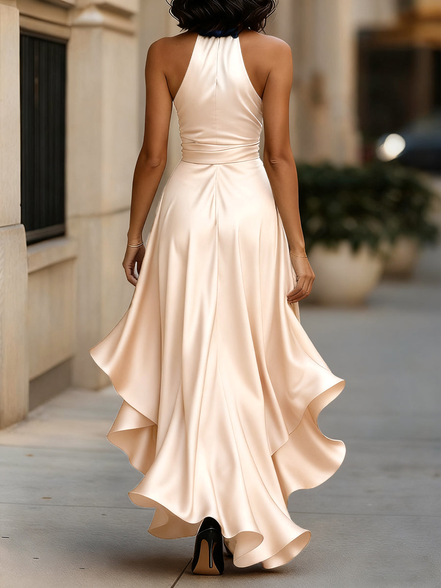 Midnight Satin Halter Maxi Dress