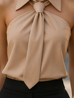Sleeveless Halter Tie Blouse