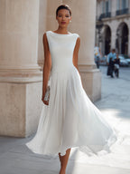 Women's Draped Neck Pleated Midi Dress