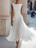 Draped Neck Pleated Midi Dress