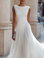 Women's Draped Neck Pleated Midi Dress