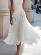 Women's Draped Neck Pleated Midi Dress
