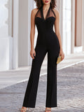 Draped Halter Flared Jumpsuit
