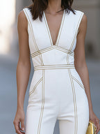 Gold Trim Flared Jumpsuit