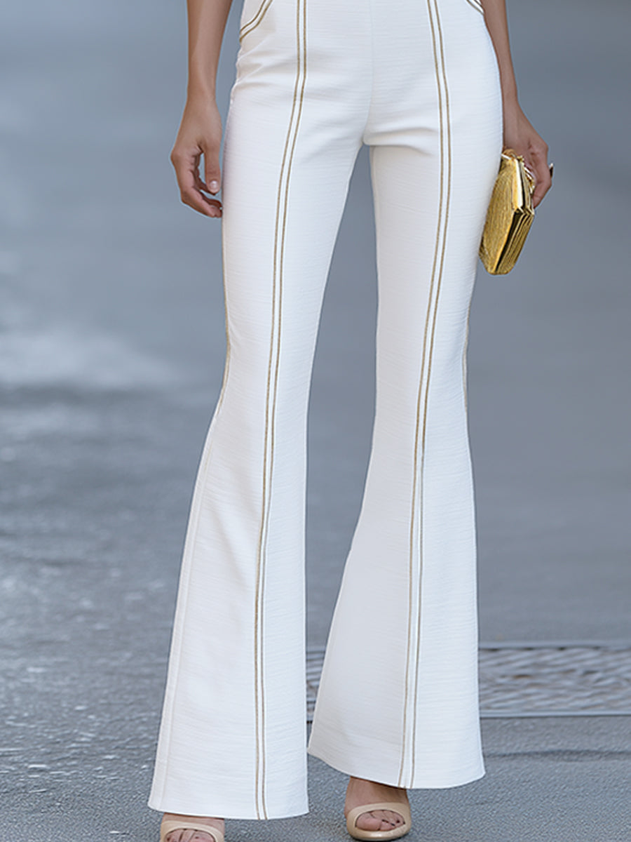 Gold Trim Flared Jumpsuit