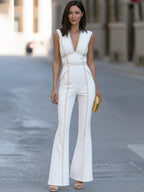 Gold Trim Flared Jumpsuit