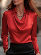 Draped Neck Satin Blouse