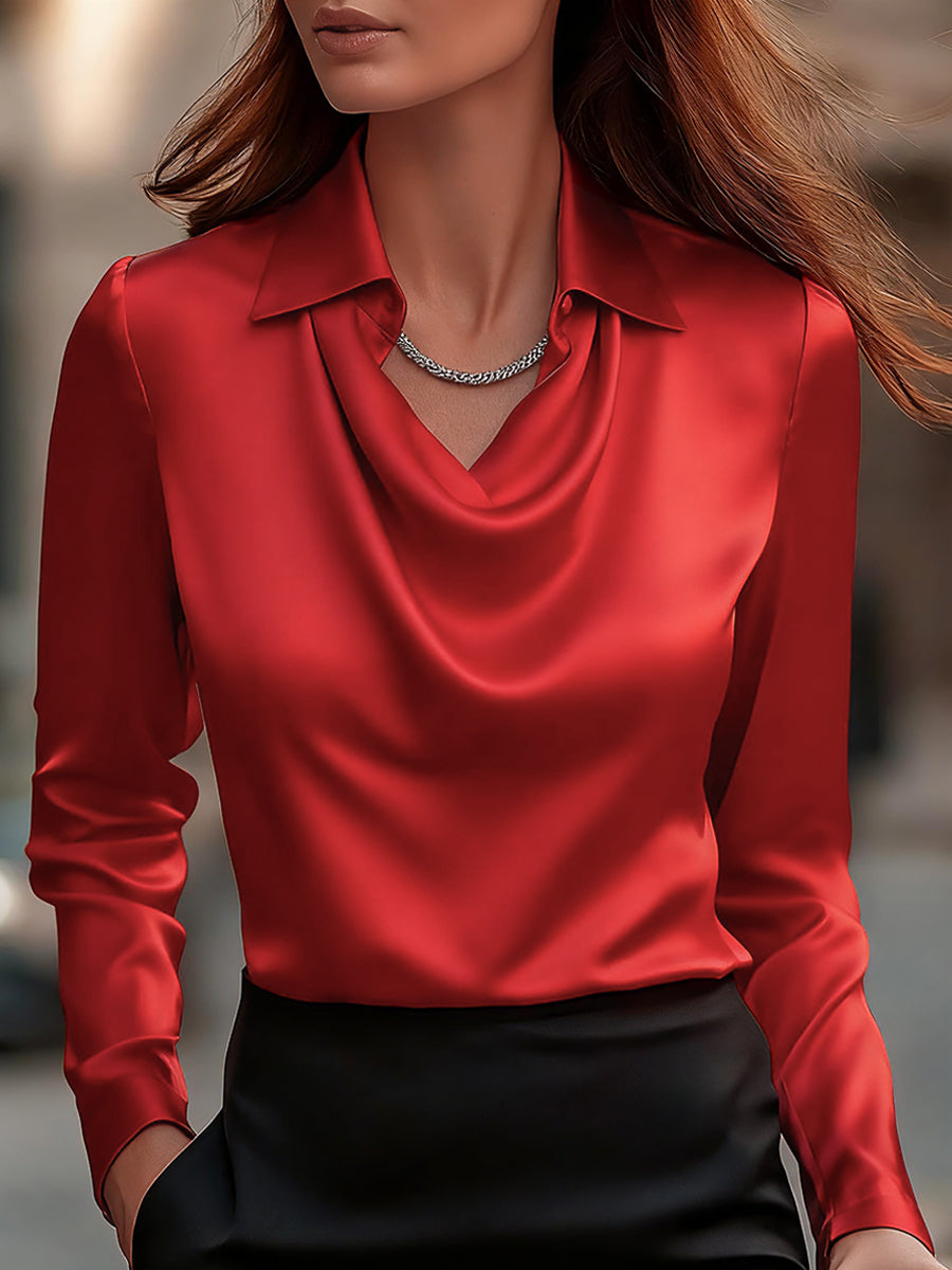 Draped Neck Satin Blouse