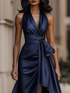 Midnight Satin Halter Maxi Dress