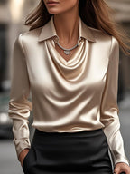 Draped Neck Satin Blouse