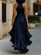 Midnight Satin Halter Maxi Dress