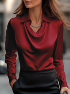 Draped Neck Satin Blouse