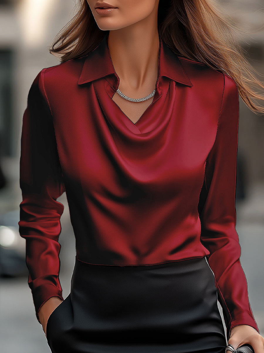 Draped Neck Satin Blouse