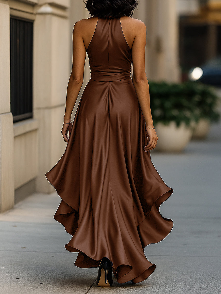 Women's Satin Halter Maxi Dress