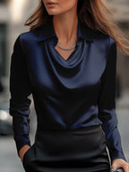 Draped Neck Satin Blouse