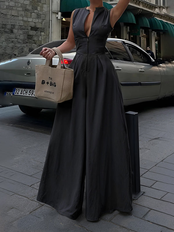 Sleeveless Zip-Front Jumpsuit