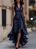 Midnight Satin Halter Maxi Dress