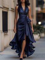 Midnight Satin Halter Maxi Dress