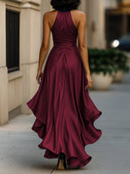 Midnight Satin Halter Maxi Dress