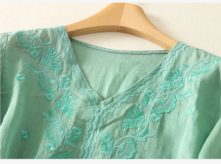 V-Neck Embroidered Blouse