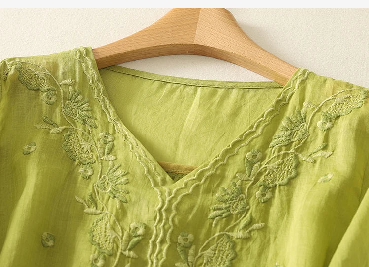 Women's V-Neck Embroidered Blouse
