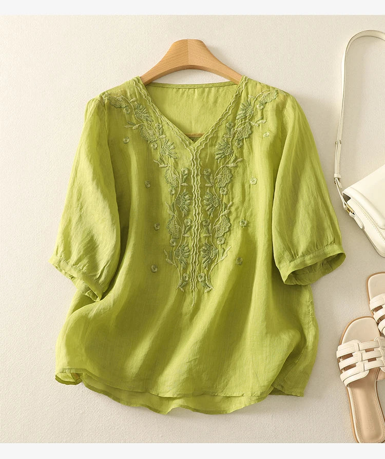 Women's V-Neck Embroidered Blouse