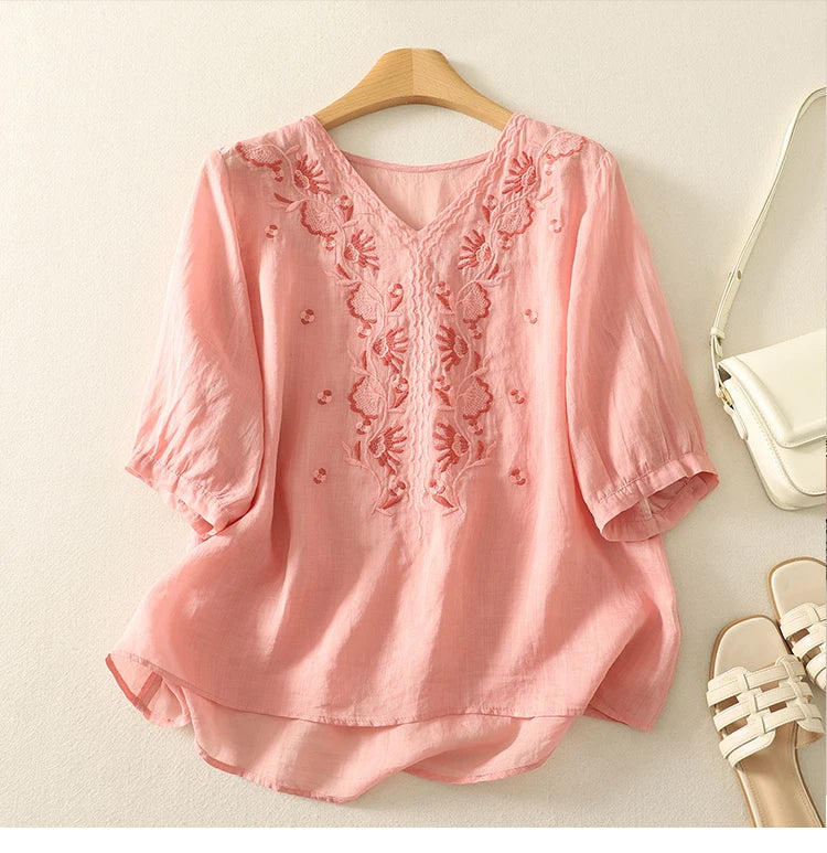 Women's V-Neck Embroidered Blouse
