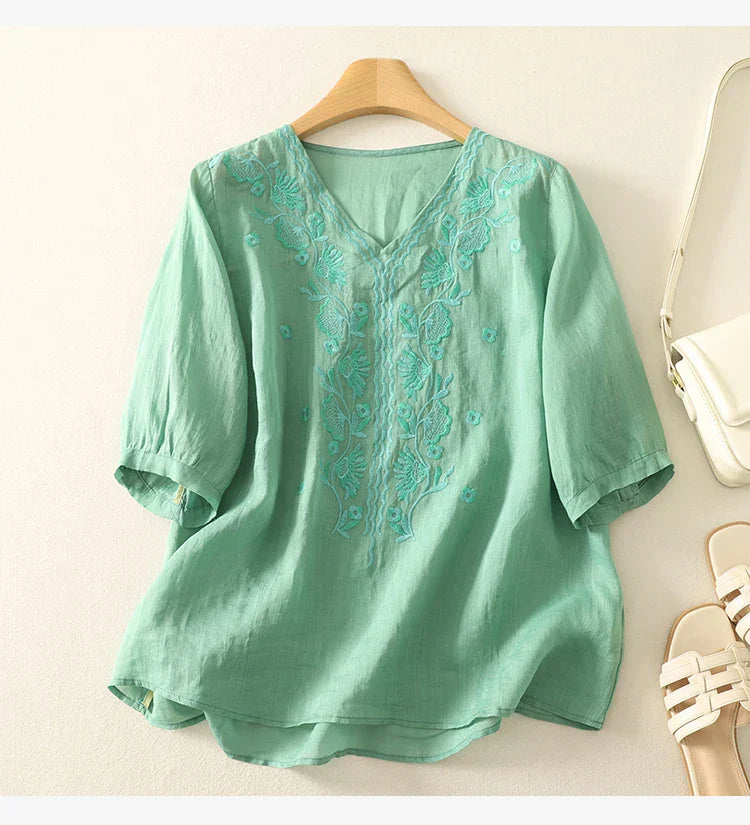 V-Neck Embroidered Blouse