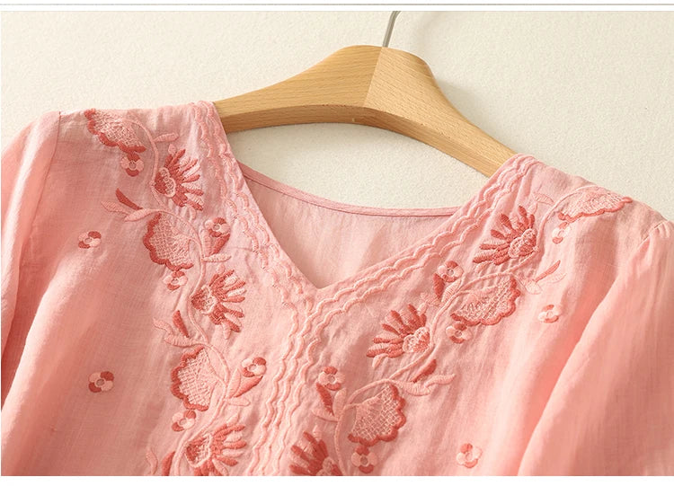Women's V-Neck Embroidered Blouse