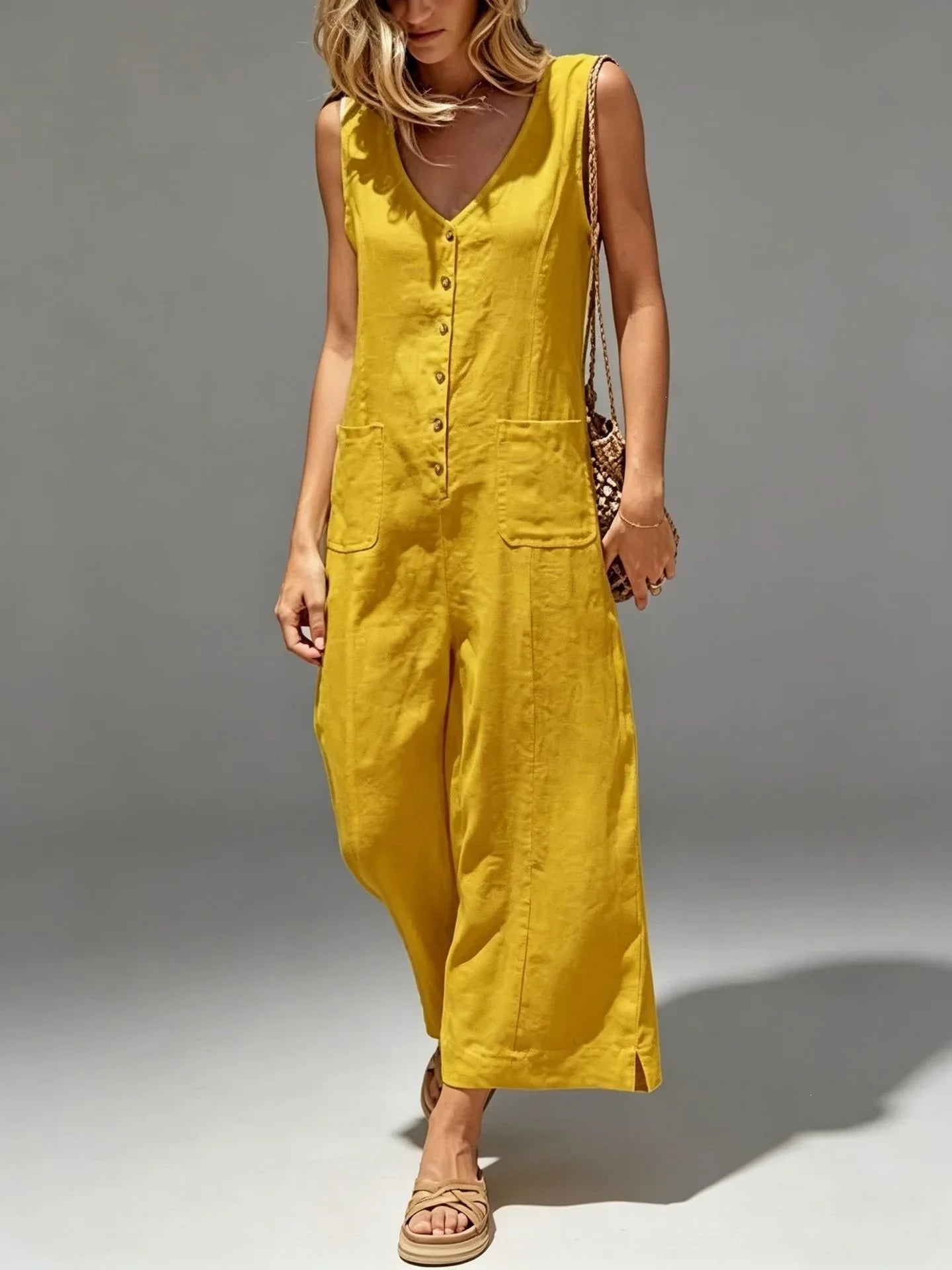Women's Linen Blend Wide-Leg Jumpsuit