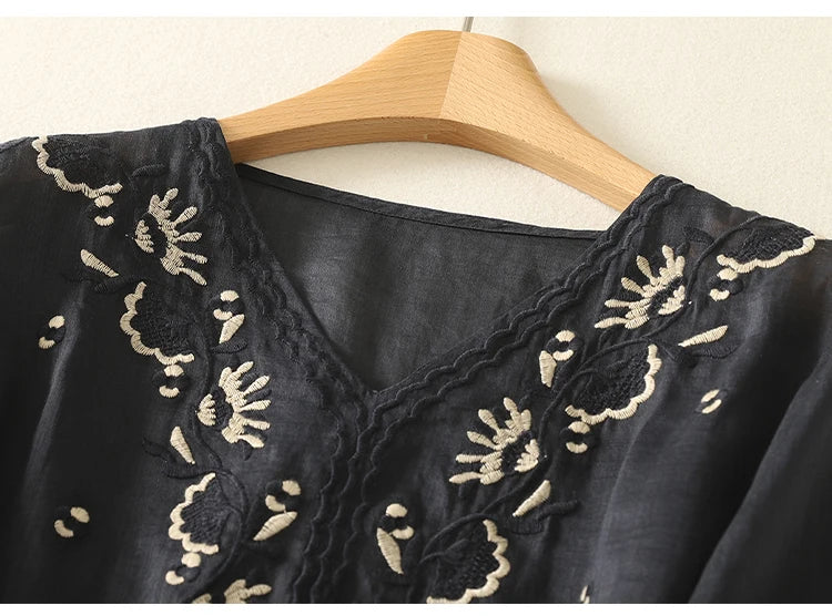 Women's V-Neck Embroidered Blouse
