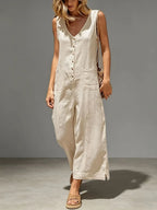 Women's Linen Blend Wide-Leg Jumpsuit