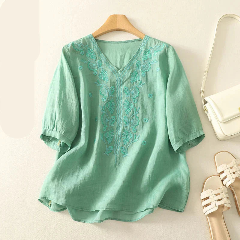 V-Neck Embroidered Blouse