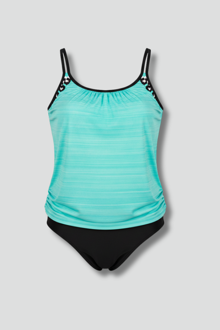 Printed Trim Tankini Swimsuit