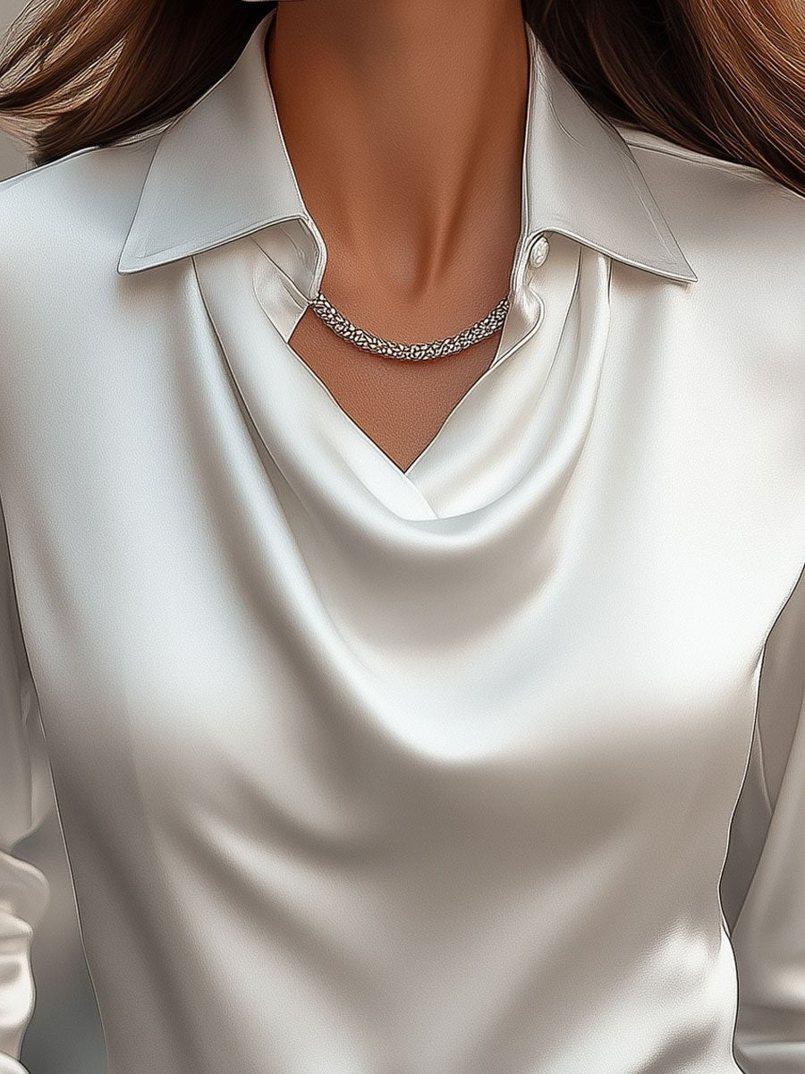Draped Neck Satin Blouse