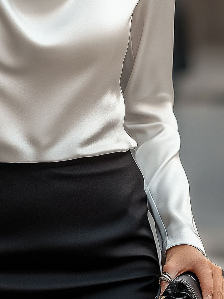 Draped Neck Satin Blouse