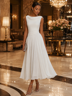 Draped Neck Pleated Midi Dress